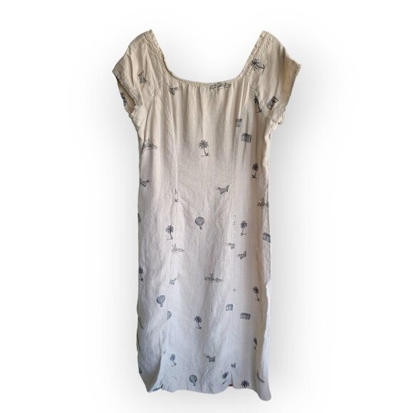 Retro Grunge Linen Dress Hot Air Balloon Print Vintage 1990s Size L Potato Cloth - Picture 4 of 11